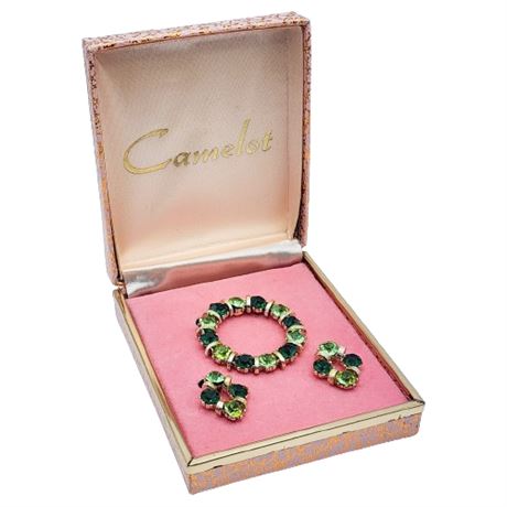Camelot Rhinestone Brooch & Earrings Set, New in Box