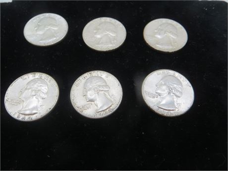 Six 1964 Silver Washington Quarters