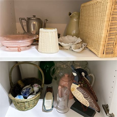 Shelf Lot of Assorted Glassware, China & Stoneware