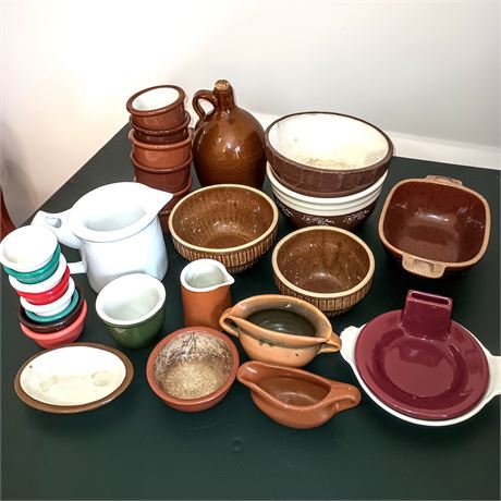 Lot of Vintage Kitchen Crocks, Ramekins, Bowls and Pitcher