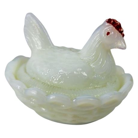 Vintage Westmoreland Mini Milk Glass Hen on Nest Salt Cellar
