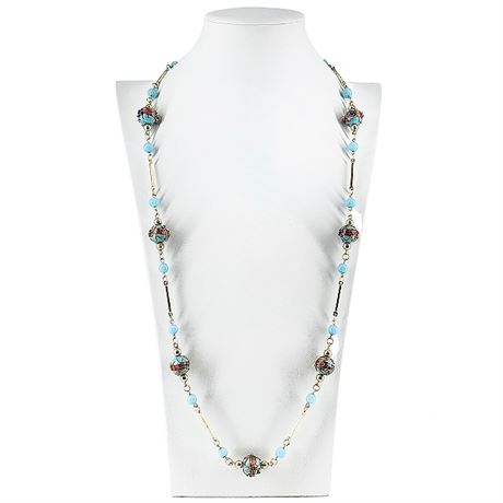 Vintage Venetian Wedding Cake Art Glass Beads & Bars Necklace