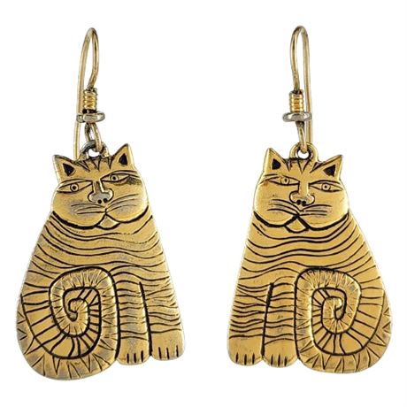 Signed Vintage LAUREL BURCH Gold Tone Cat Earrings