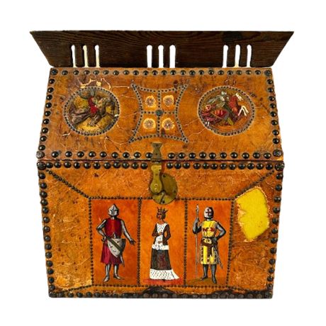 Mid-Century Spanish Leather & Wood Reliquary Box