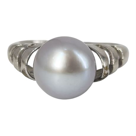 Signed Sterling Silver Gray Pearl Ring, Sz 5.75
