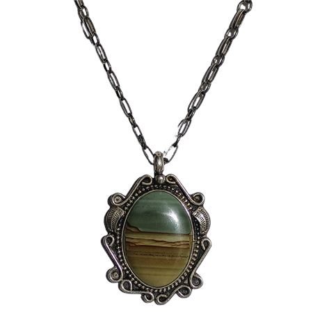 Vintage Southwestern-Style Necklace — Picture Jasper Cabochon, Signed