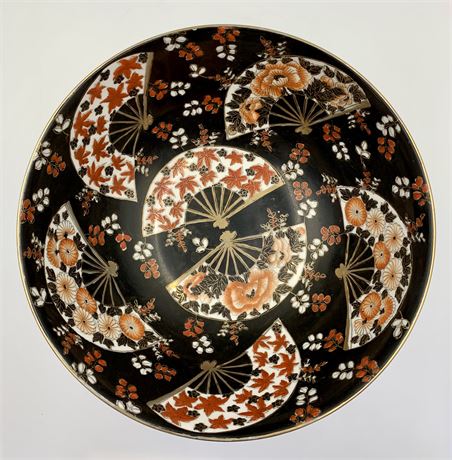 Stunning Hand Painted 10” Chinese MCM Fan Bowl with Stand, made in Macau