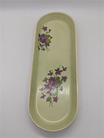 Vintage McCoy USA Ceramic Tray With Violets Flowers 14” Long Signed Murphy