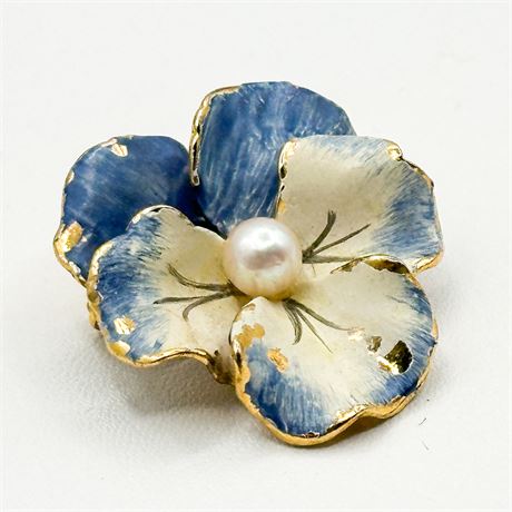 Vintage Creed Sterling Silver Gold Plated & Enamel Pansy Flower Brooch