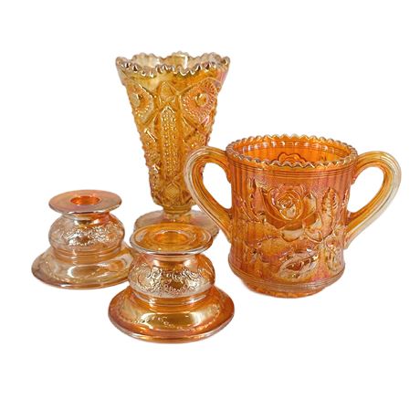 Lot of Assorted Vintage Marigold Carnival Glass Items