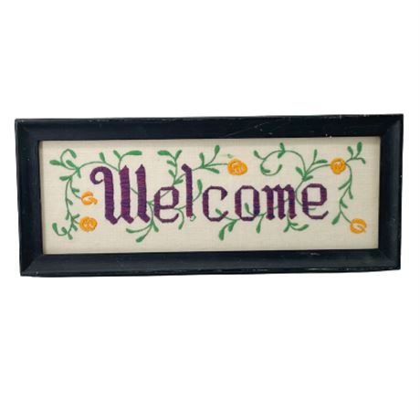 Vintage Cross Stitched "Welcome" Sign