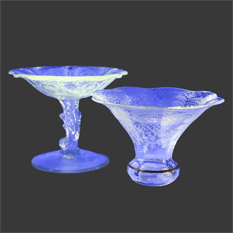Vintage Etched Glass UV Reactive Dishes