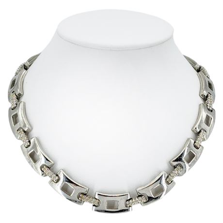 Signed LR Modernist Silver Tone Link Necklace