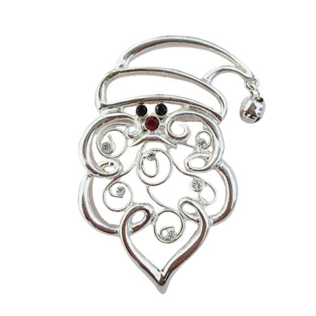 SANTA Holiday Brooch in Silver Tone Metal