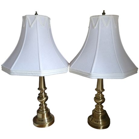 Pair of Vintage Brass Table Lamps w/ Shades