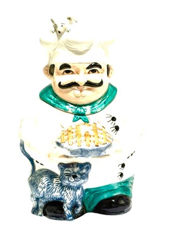 Vtg Savoy Housewares Ceramic Chef w/Mouse and Cat Cookie Jar
