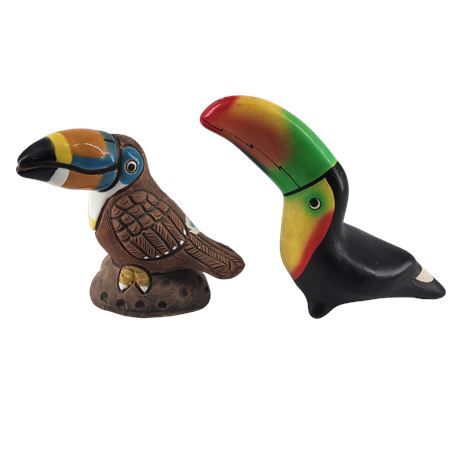 Hand-Painted Wood Carved Toucan Figures - Lot of 2