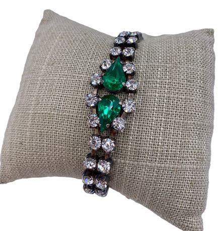 Outstanding German Rhinestone & Faux Emerald Bracelet & Earring Set