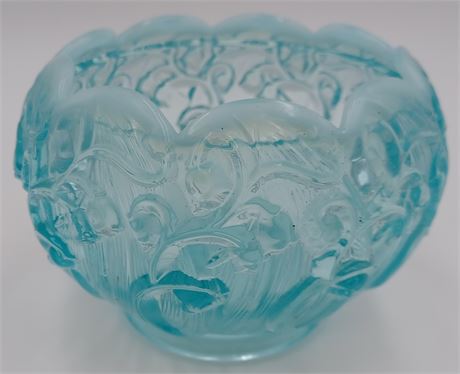 Vintage Fenton blue opalescent small bowl ruffle top