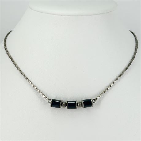 Vintage Sterling Silver & Black Onyx Chain Choker