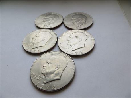 5 1972 Eisenhower Dollars