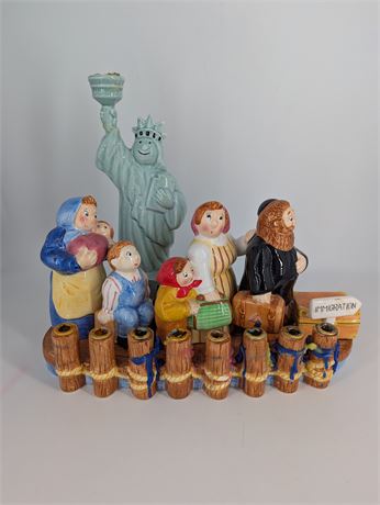 Hanukkah Menorah Immigration Theme Ceramic