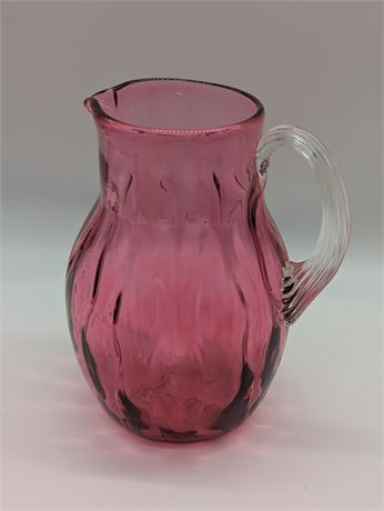 Pilgrim Hand blown USA cranberry glass Pitcher w/ Clear Handle