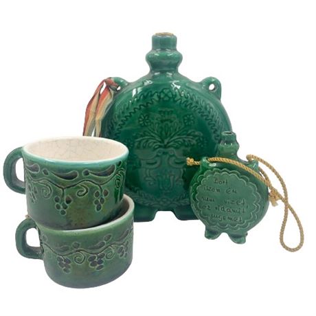 Ceramic Green Large and Mini Decanter/Cup Set