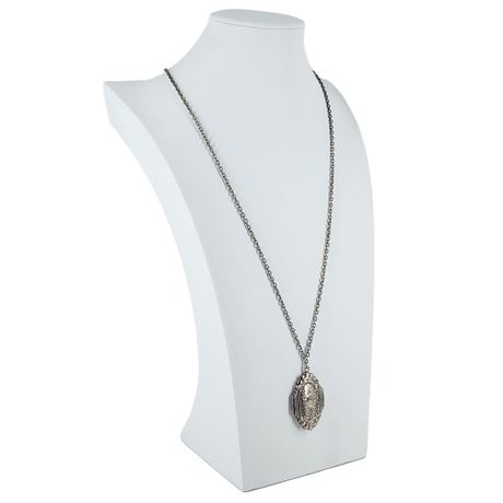 Vintage Art Deco Silver Tone Locket Necklace
