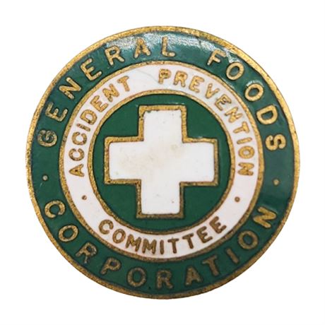 Vtg General Foods Accident Prevention Committee Enamel Lapel Pin