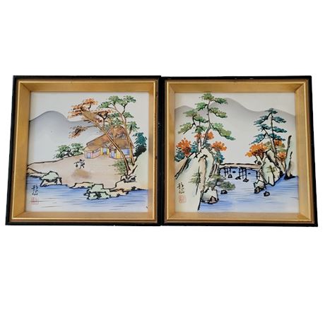 Signed Japanese Framed Sea Side Water Colors