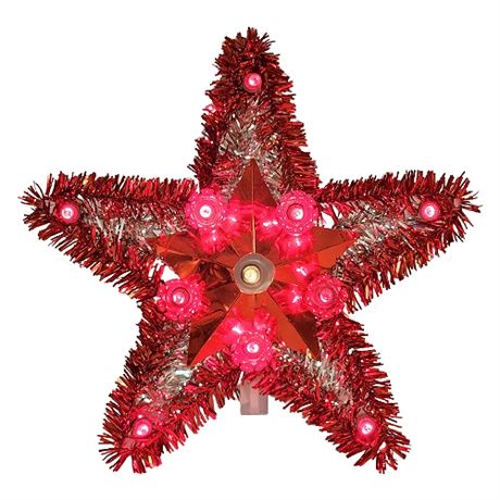 Vintage Lighted Tinsel Star Christmas Tree Topper