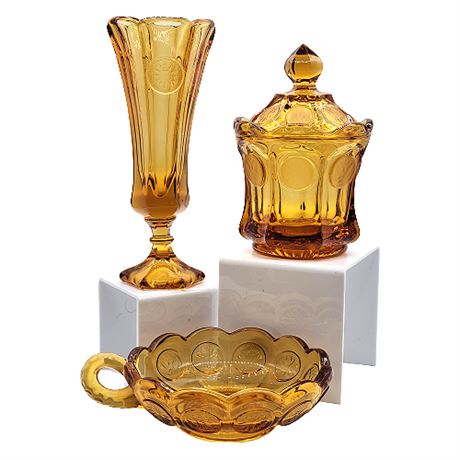 Fostoria Coin Glass Amber 3 Piece Collection