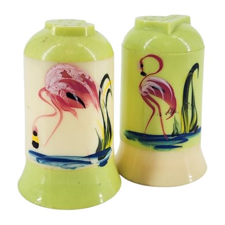 Vintage Deco Style Flamingo Plastic Salt & Pepper Shaker Set