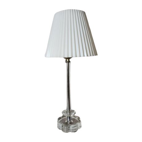 Vintage Crystal Base Table Lamp w/ Pleated Plastic Shade