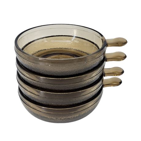 Vintage "Smoke Amber" Glasbake Soup Bowls with Handles