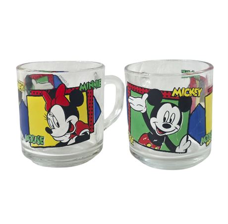 Two VTG 80's Anchor Hocking, Disney Mickey Mouse Mugs