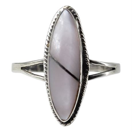 Vintage Taxco Mexico Sterling Silver Mother of Pearl Ring, Sz 6.5