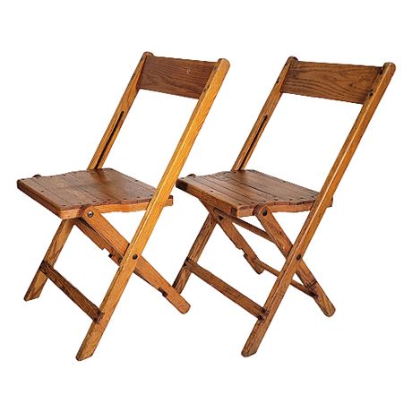 Vintage Snyder USA Solid Oak Folding Banquet Chairs, Pair of 2