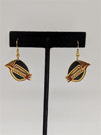 Firebird Stylized Gold tone Enamel Black Red Earrings