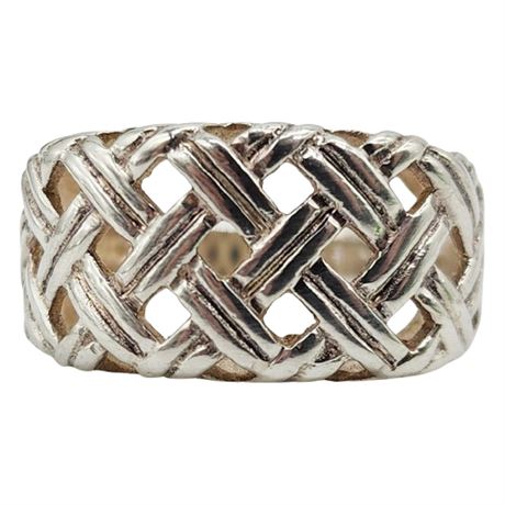 Sterling Silver Basketweave Ring, Sz 6.5