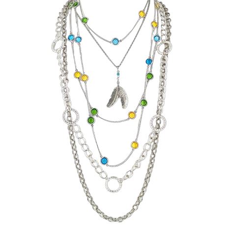 Colorful Stations, Feather Pendant, and Silver-Tone Chains, Lot of 4 Necklaces