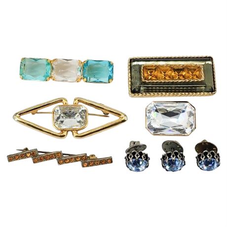 Five Vintage Rhinestone Brooches & Three Rhinestone Lapel Pins