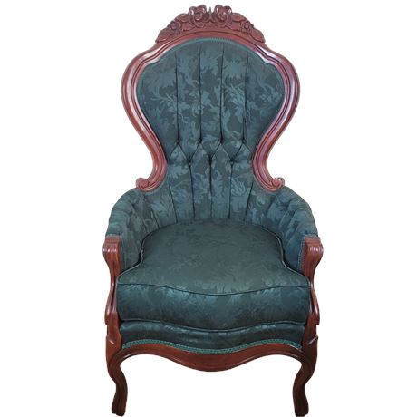 Kimball Emerald Green Hand-Carved Victorian Style Chair