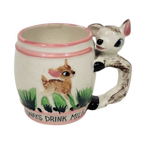 Always Drink Milk Mug Hand-Painted Deer Mid-Century Hand Decorated