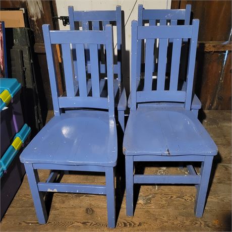 Set of 4 Blue Painted Armless Chairs