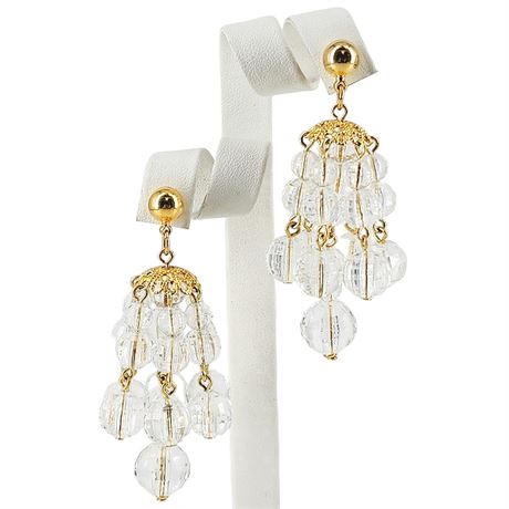 Vintage Faceted Lucite Beaded Chandelier Earrings
