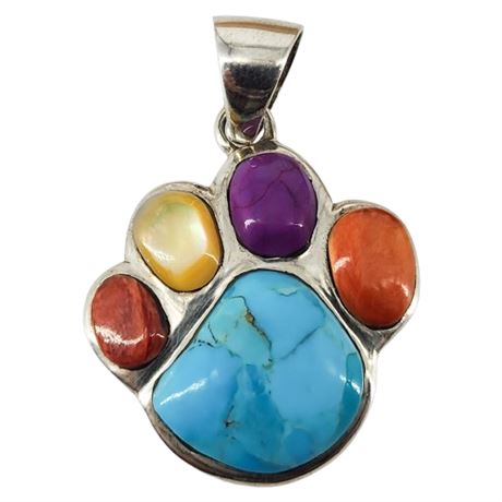 Signed Sterling Silver Multi-Stone Paw Pendant