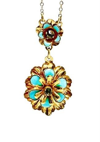 Vtg Barclay 1/2012 K GF Blue Enamel Pendant and Chain