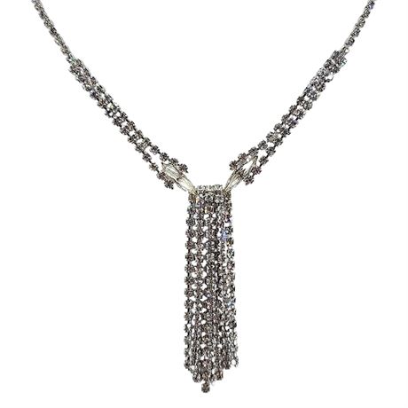 Vintage Elaborate Prong Set Rhinestone Fringe Necklace
